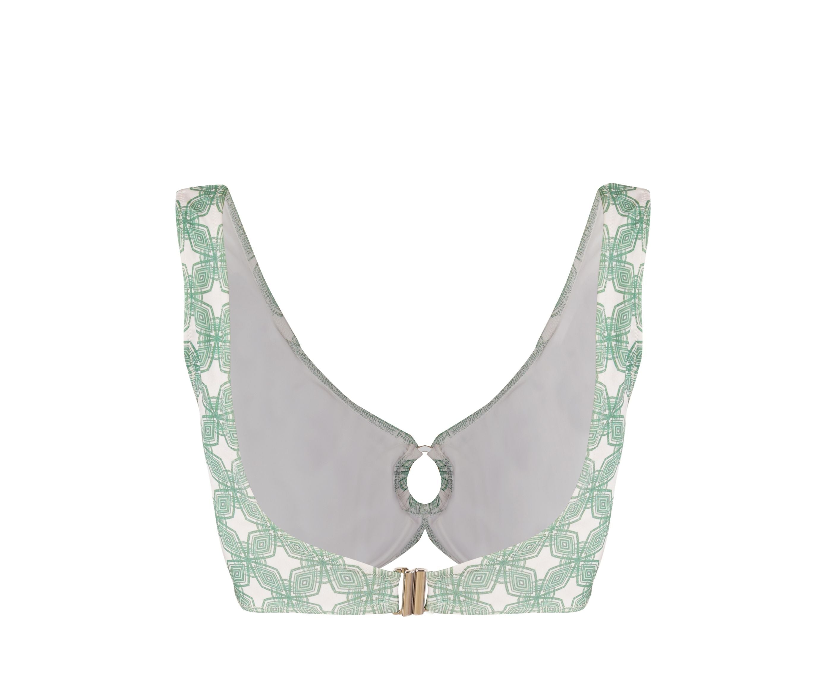 Designer, sustainable Milano Bikini Top for women with scoop neckline, wide straps, secured back closure, underwire, removable cups and matching family sets. Stylish bikini top to match with any bottom.