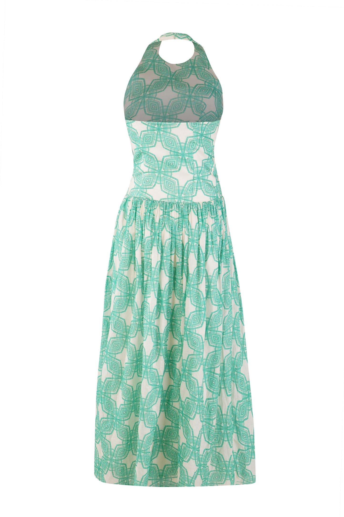 Milano dress for women in green geometric print, stylish summerwear and beachwear, comfortable trendy maxi dress