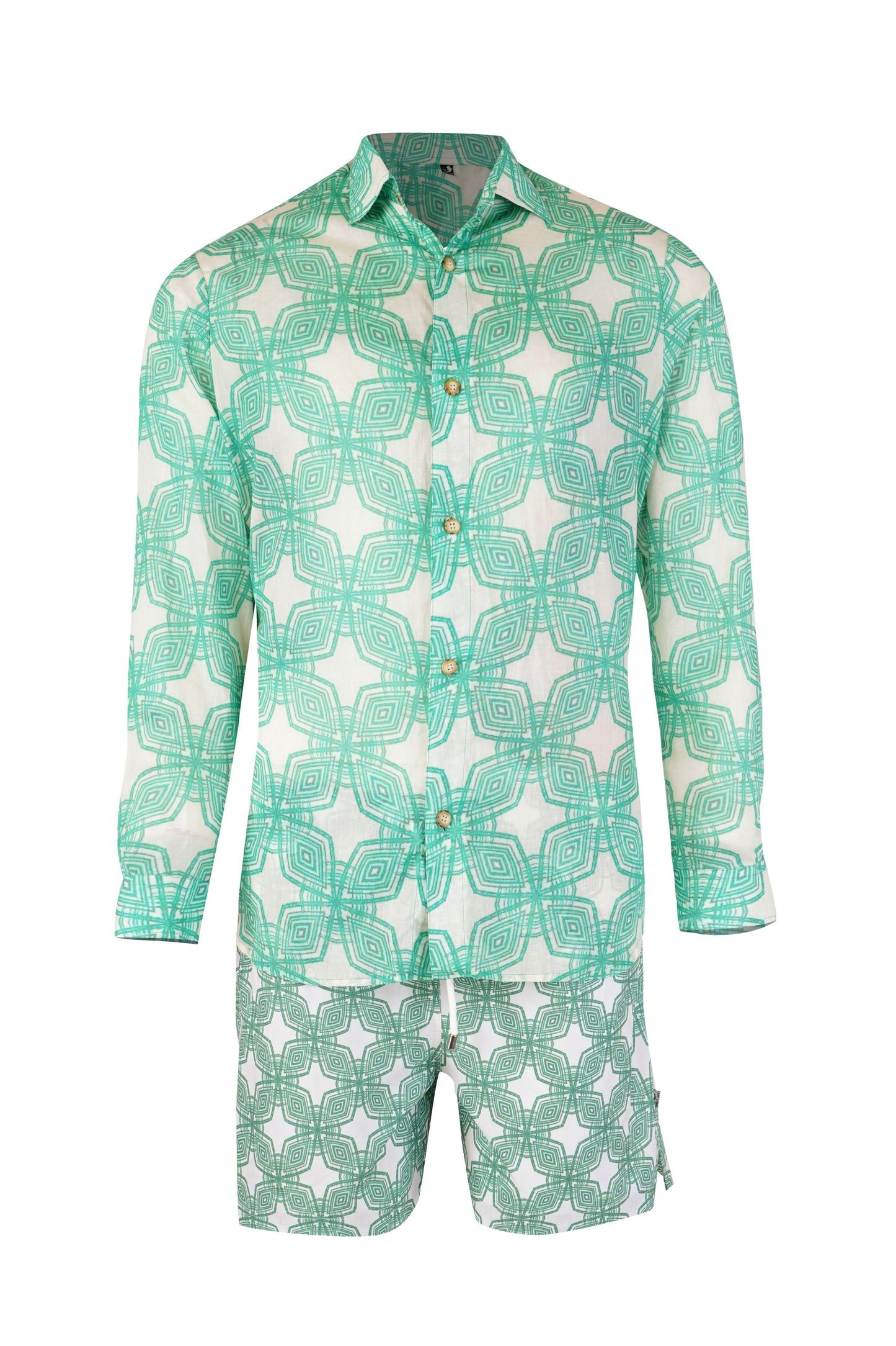 Milano shirt for men in green geometric print, stylish summerwear and beachwear, comfortable trendy shirt for men