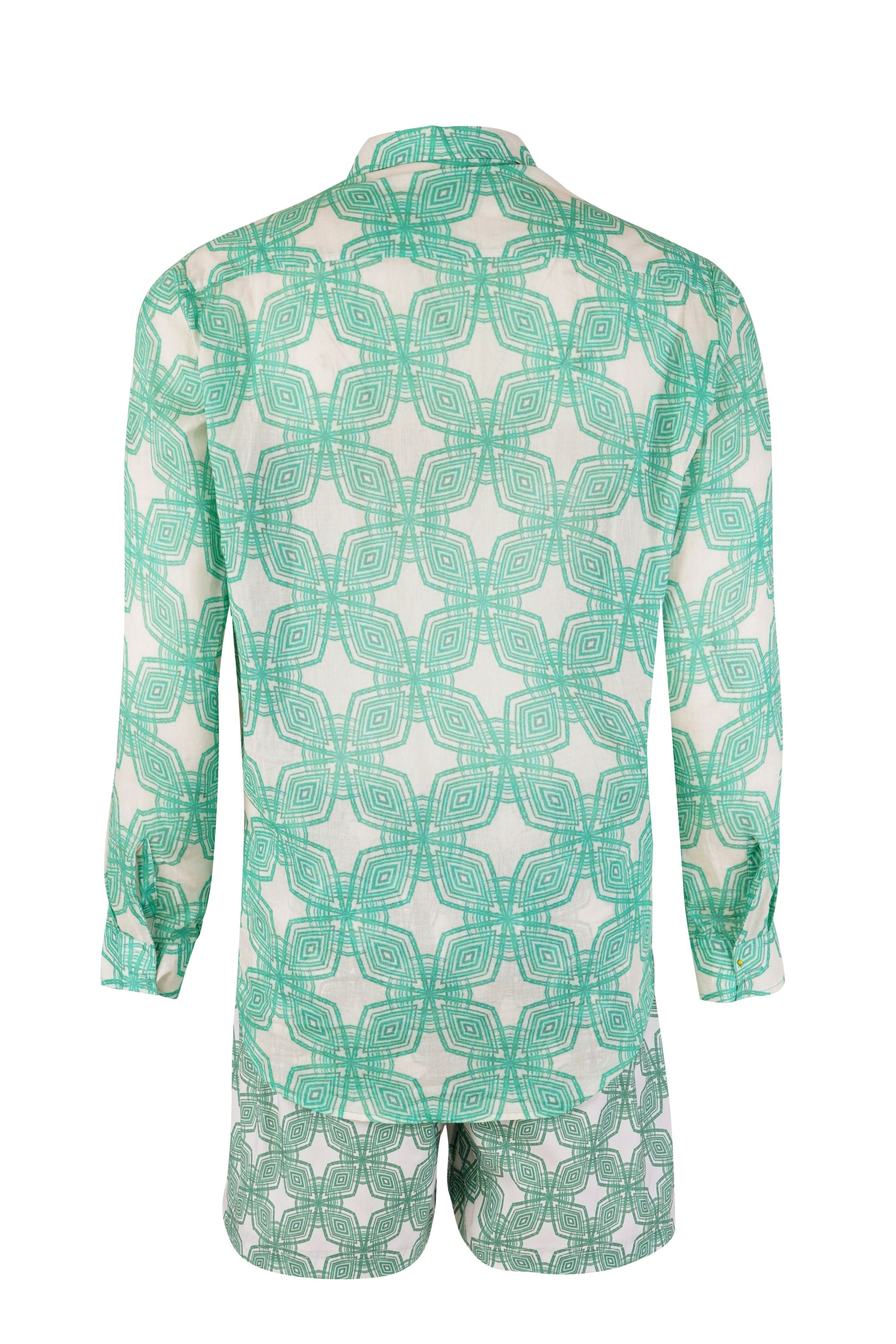 Milano boys shirt in blue geometric print, stylish comfortable summer beachwear for kids with matching family set