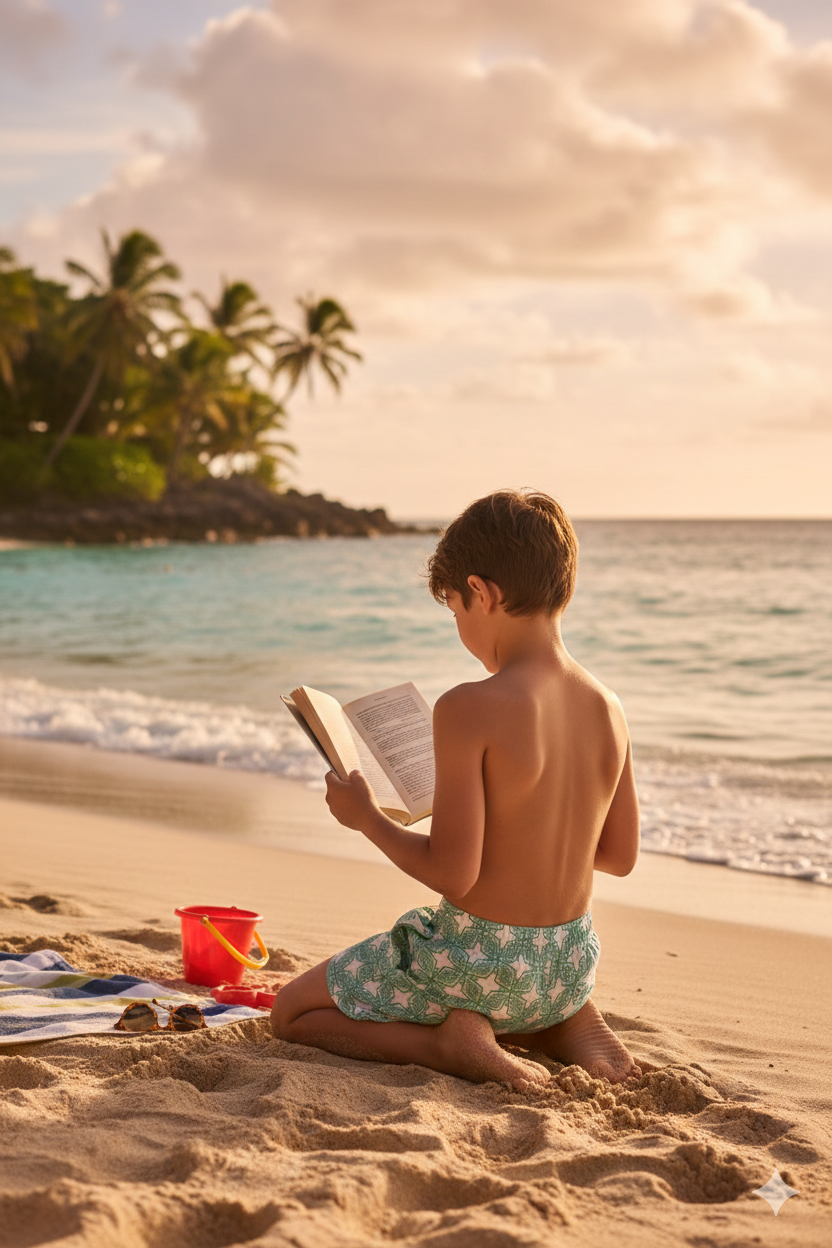 Designer Milano Shorts for boys in quick-dry lightweight fabric, adjustable drawstring, elastic waistband, customized fit, plus sizes and family set. Comfortable swimwear for kid's beachwear, resort wear or other holiday outings.