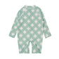 Milano unisex one-piece swimsuit with green geometric print and front zip, for babies and kids up to 12 years