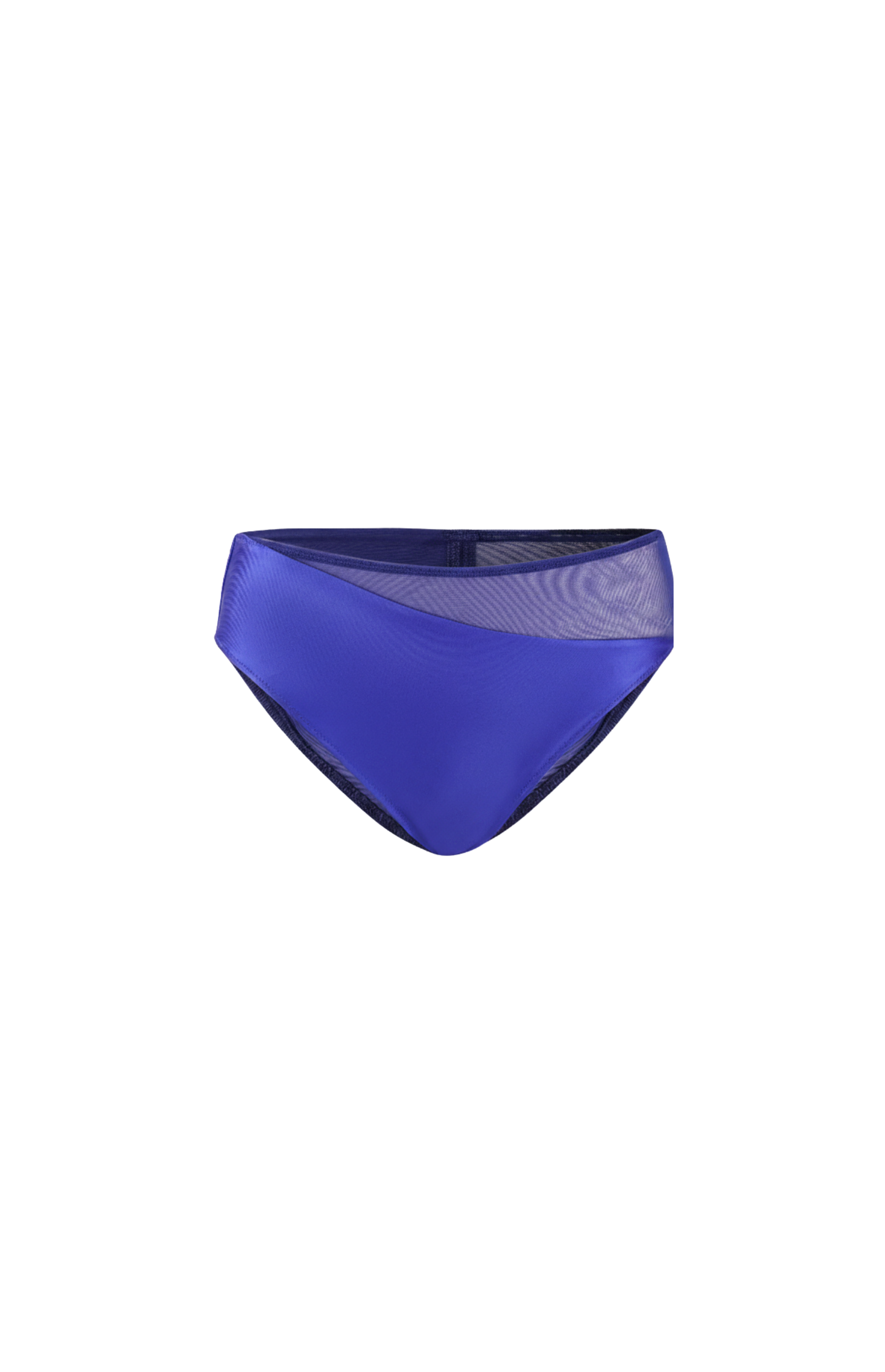 Designer Naples Bikini Bottom for women in light and dark blue, with sheer mesh panel, mid-waist fit and plus sizes. Stylish, customizable swimwear for sexy summer looks.