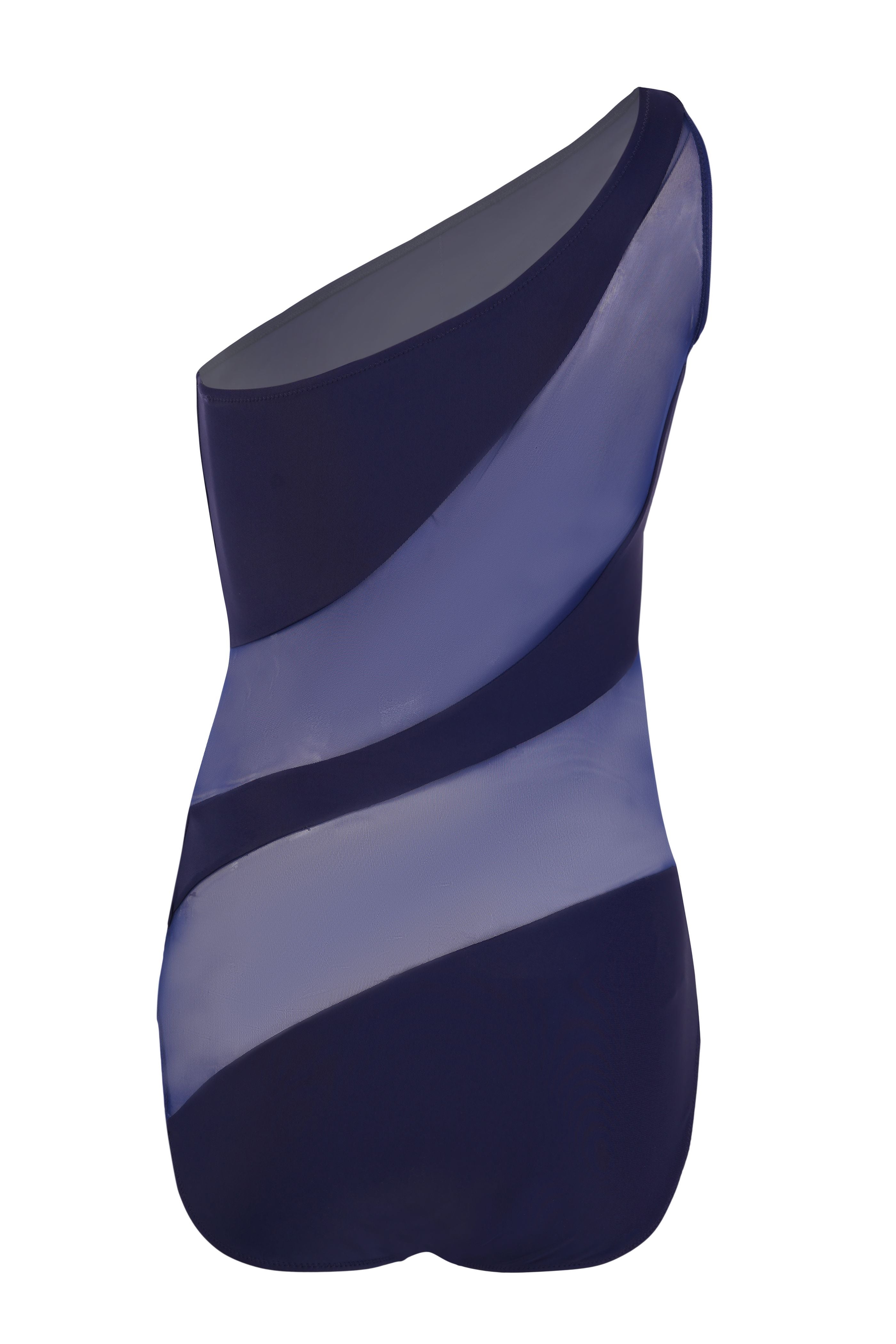 Designer Naples Monokini one piece swimsuit for women in blue, quick-dry, mesh fabric, one shoulder design, regular butt coverage, customizable fit  and plus sizes. Stylish swimwear for sexy summer looks.