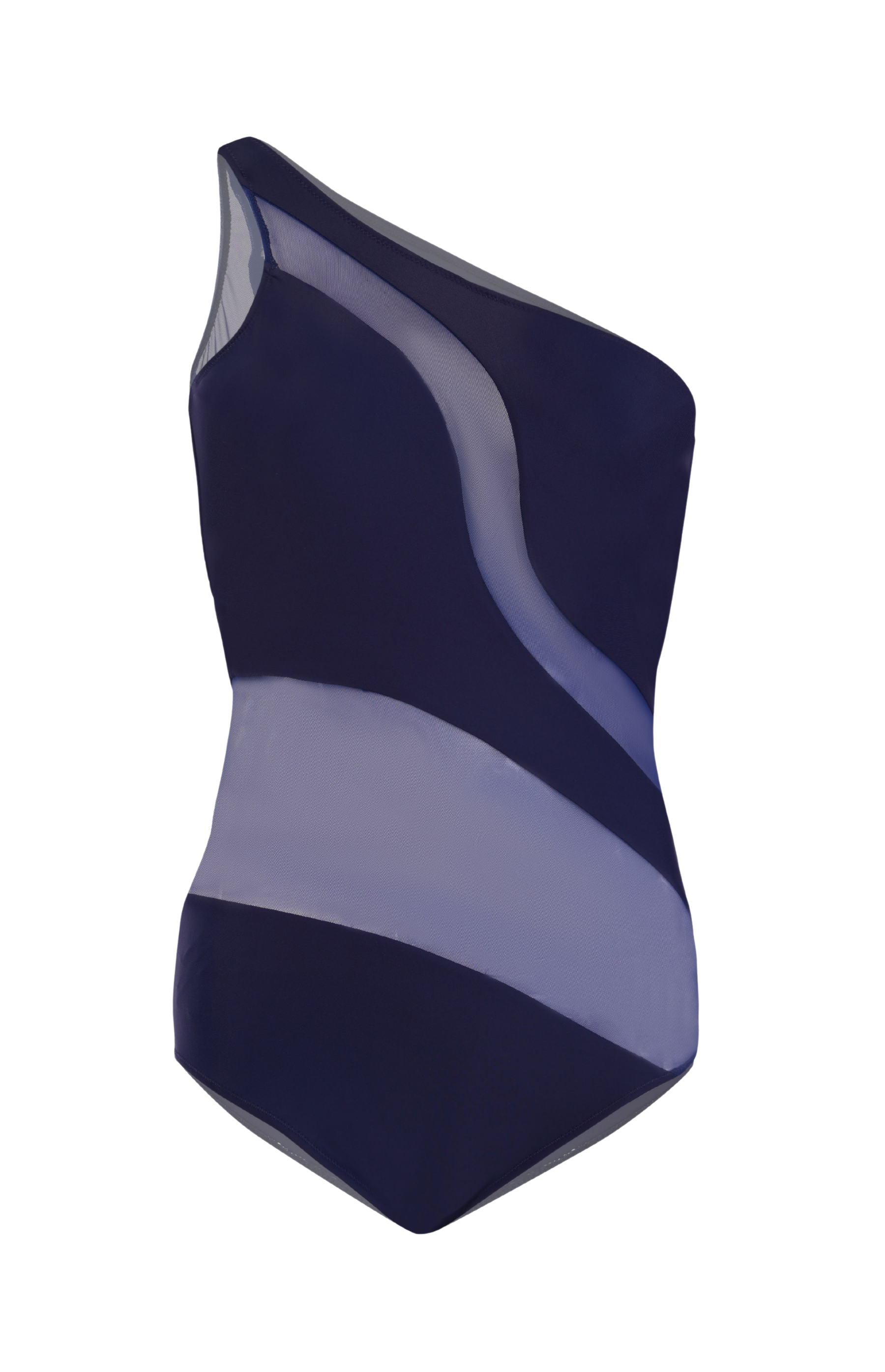 Designer Naples Monokini one piece swimsuit for women in blue, quick-dry, mesh fabric, one shoulder design, regular butt coverage, customizable fit  and plus sizes. Stylish swimwear for sexy summer looks.