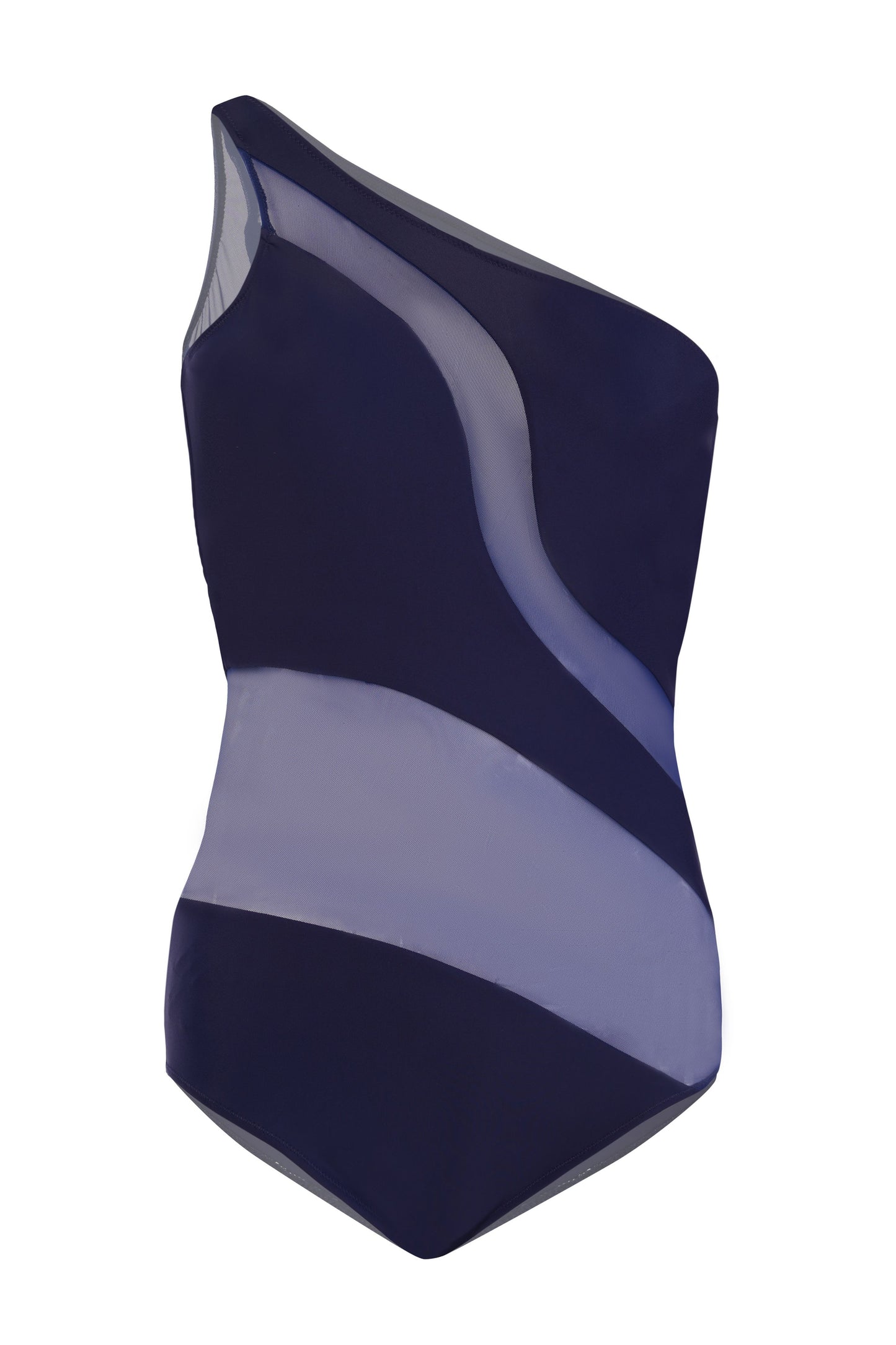Naples navy monokini for women with one shoulder design and sheer mesh panels, modern stylish swimwear