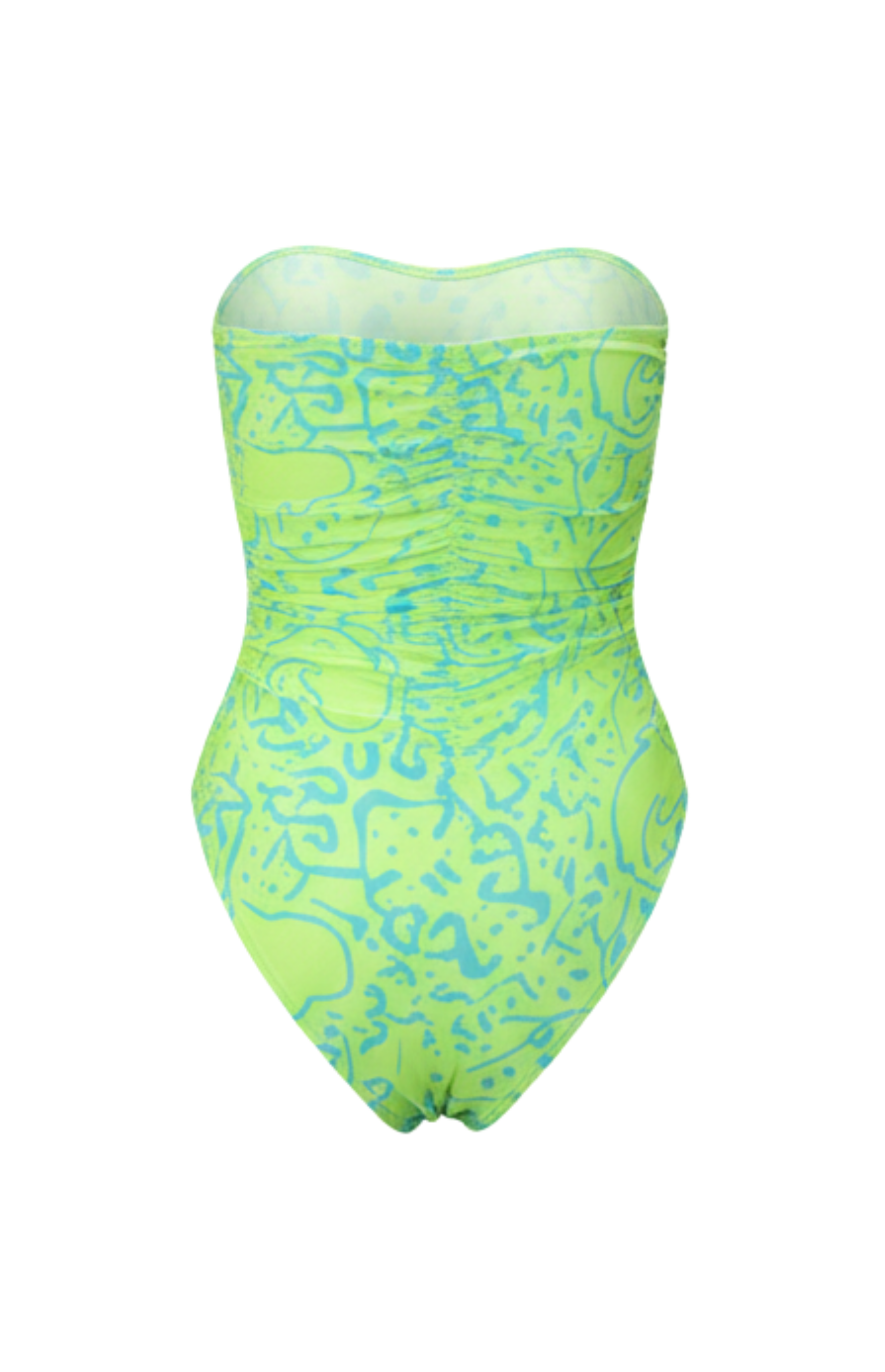 Designer Napoleon Magic monokini swimsuit for women in lime green, strapless design, high leg cut, removable cups and straps. Customizable and in plus sizes. Stylish swimwear for sexy beach looks.