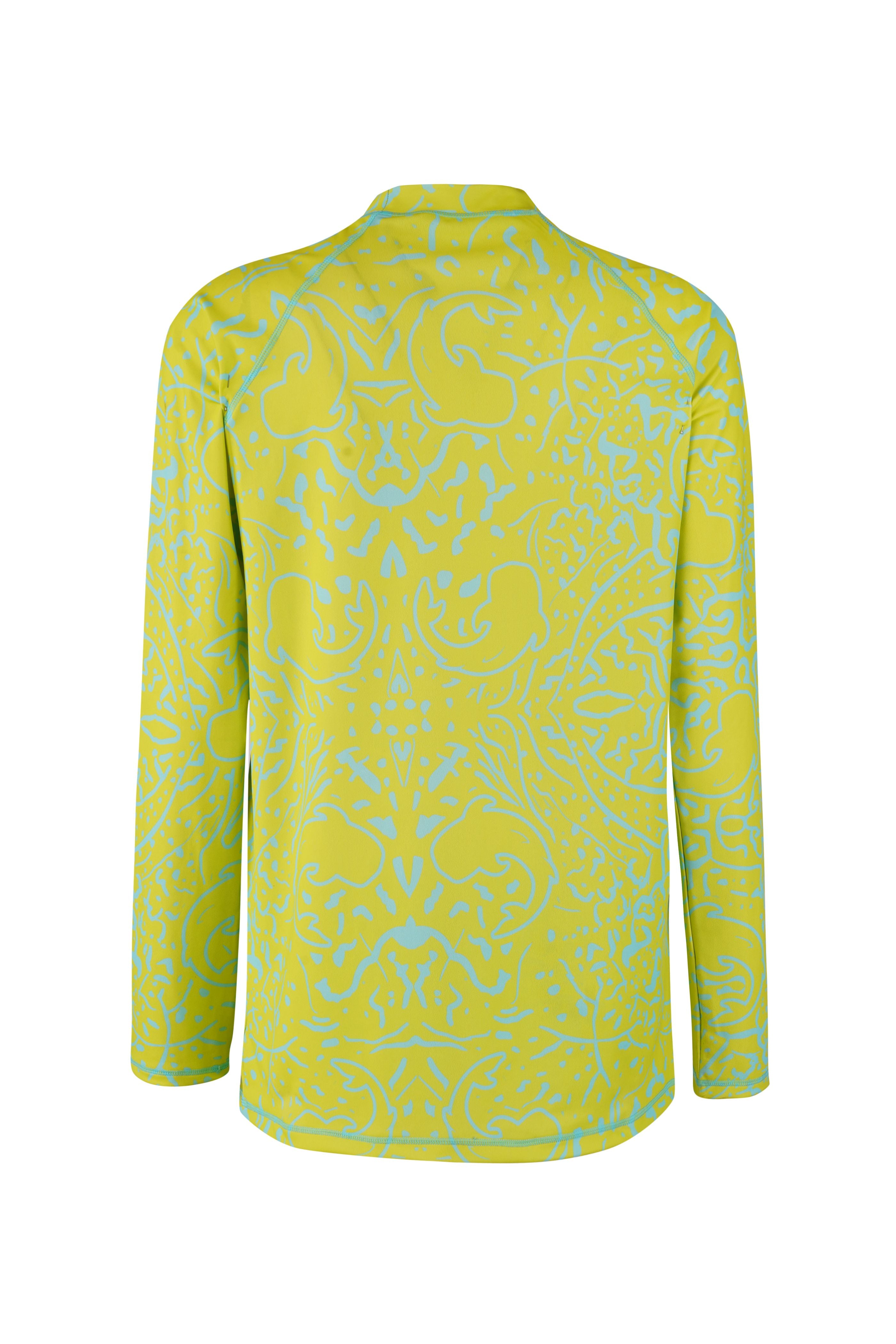 Designer, unisex Napoleon Rash guard swimwear essential in quick-dry green  sustainable fabric, high neckline, long sleeves for SPF 50 + sun protection. Customizable and in plus sizes for summer fun.