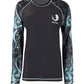 Night Dive rash guard for women with long sleeves and ocean print design, breathable stylish beachwear top