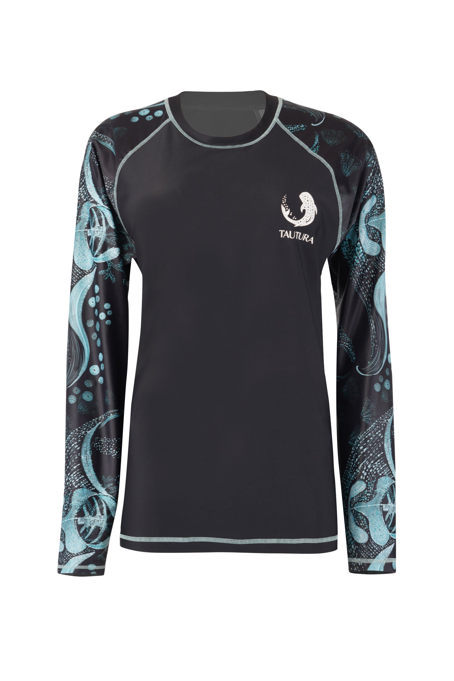 Night Dive rash guard for women with long sleeves and ocean print design, breathable stylish beachwear top