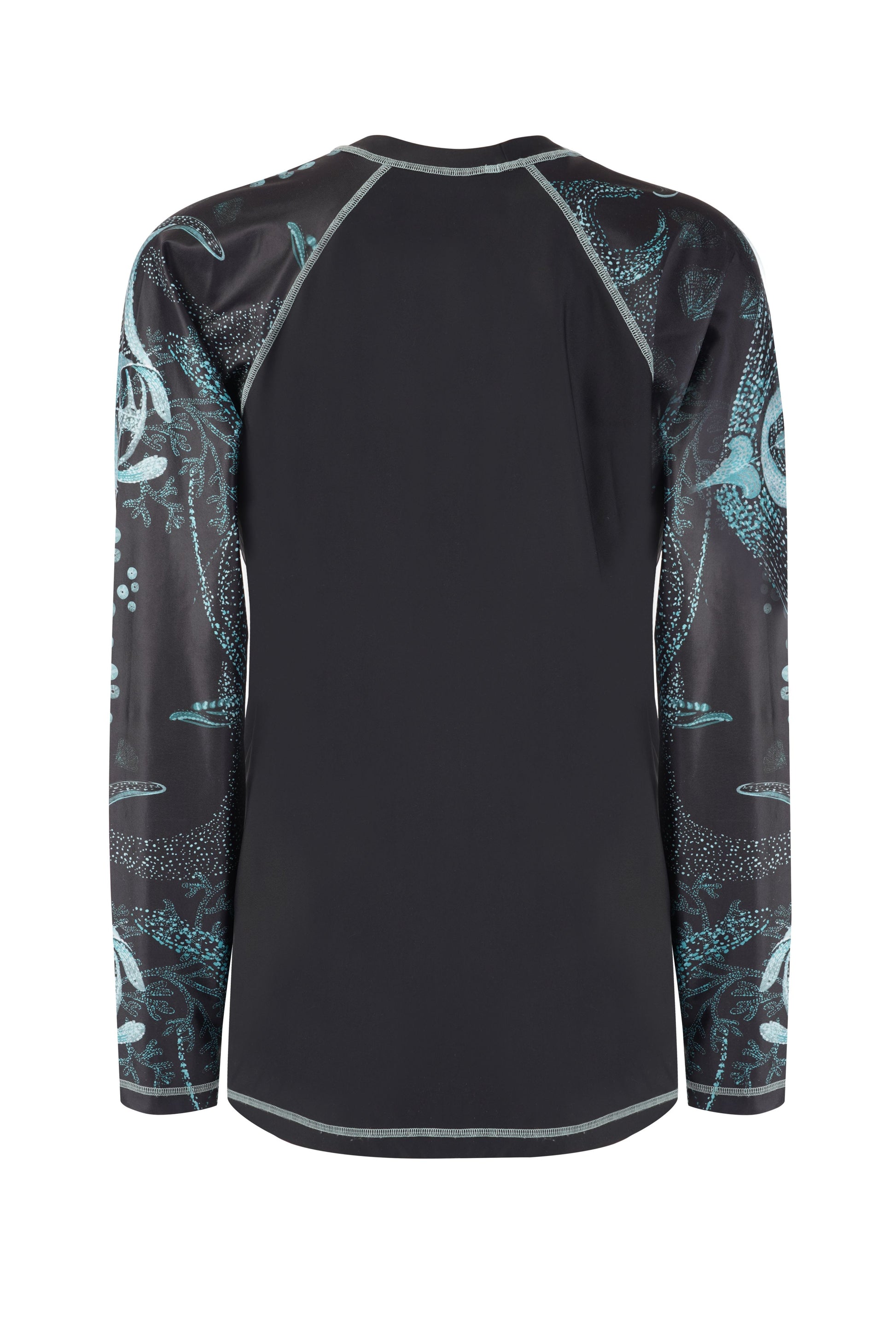 Night Dive rash guard for women with long sleeves and ocean print design, breathable stylish beachwear top