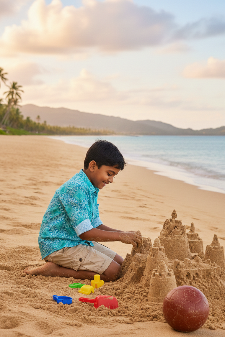 Palermo Shirt for boys in turquoise geometric print breathable summer beachwear and swimwear shirt with long sleeves