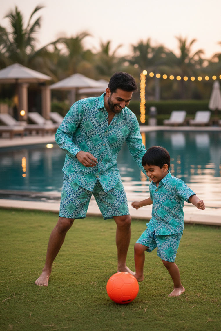 Palermo Shorts for Boys,stylish breathable summer beachwear shorts, modern resort wear, matching family set, lightweight designer shorts