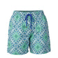 Palermo Shorts for men in turquoise geometric print breathable summer wear beachwear and swimwear short with tailored fit