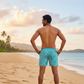 Palermo Shorts for men in turquoise geometric print breathable summer wear beachwear and swimwear short with tailored fit