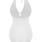 Perla Monokini for Women white one piece swimsuit with halter tie, deep neckline, elegant stylish summer beachwear