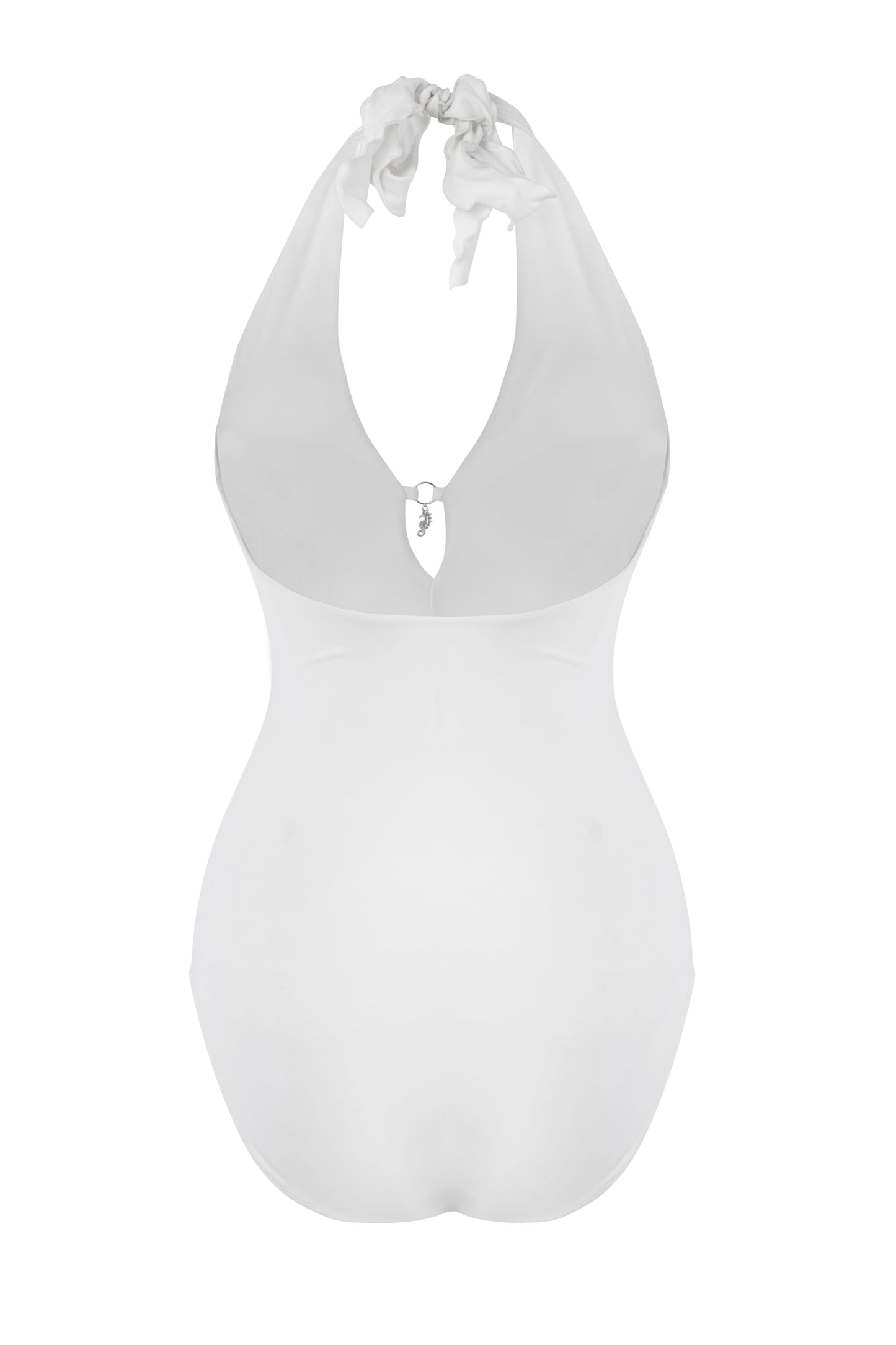 Perla Monokini for Women white one piece swimsuit with halter tie, deep neckline, elegant stylish summer beachwear