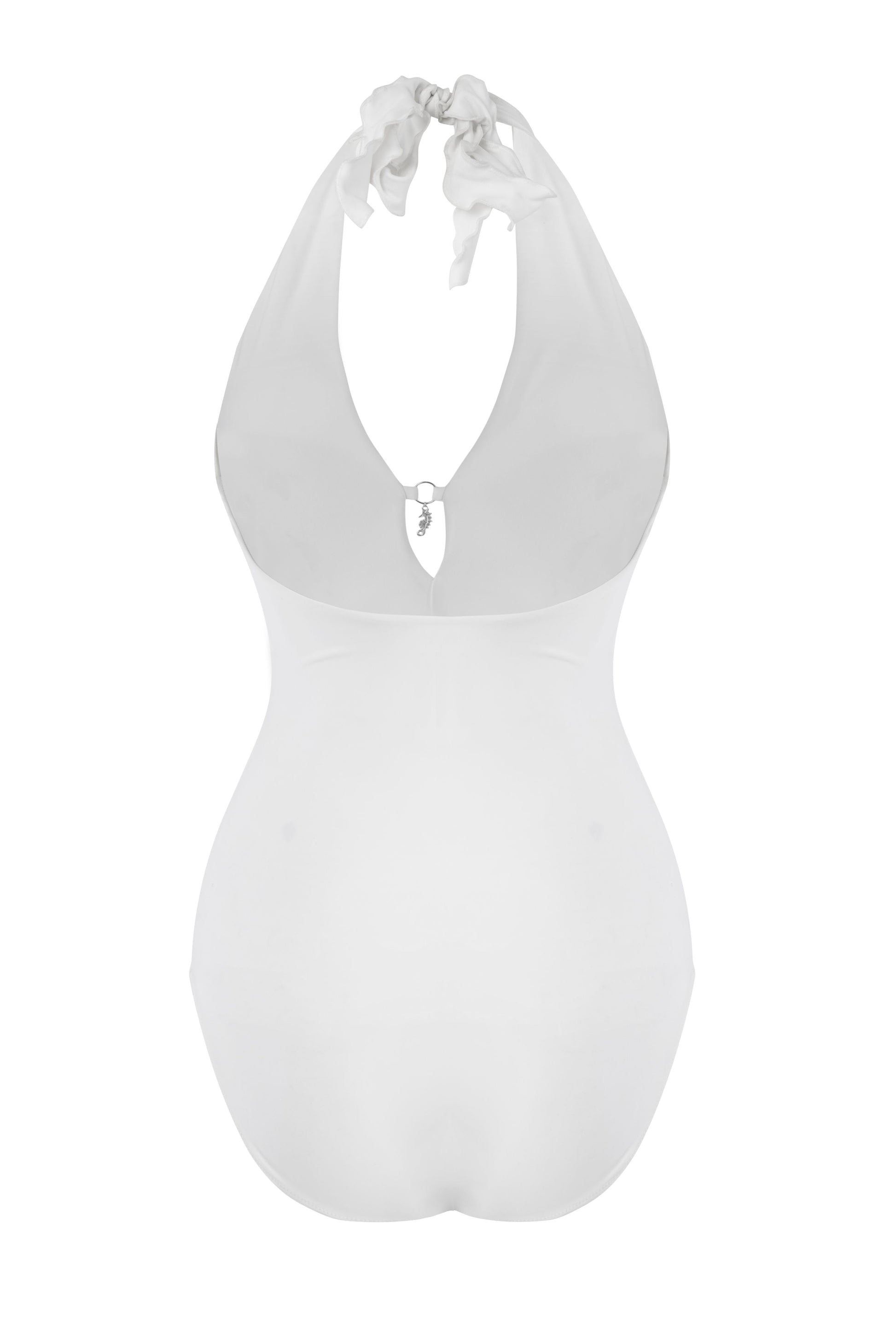 Perla Monokini for Women white one piece swimsuit with halter tie, deep neckline, elegant stylish summer beachwear