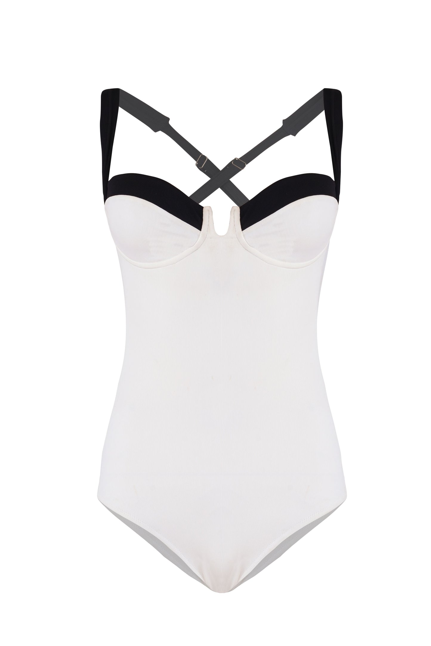 Portofino Monokini for Women white one piece swimsuit with black straps, stylish breathable elegant summer beachwear