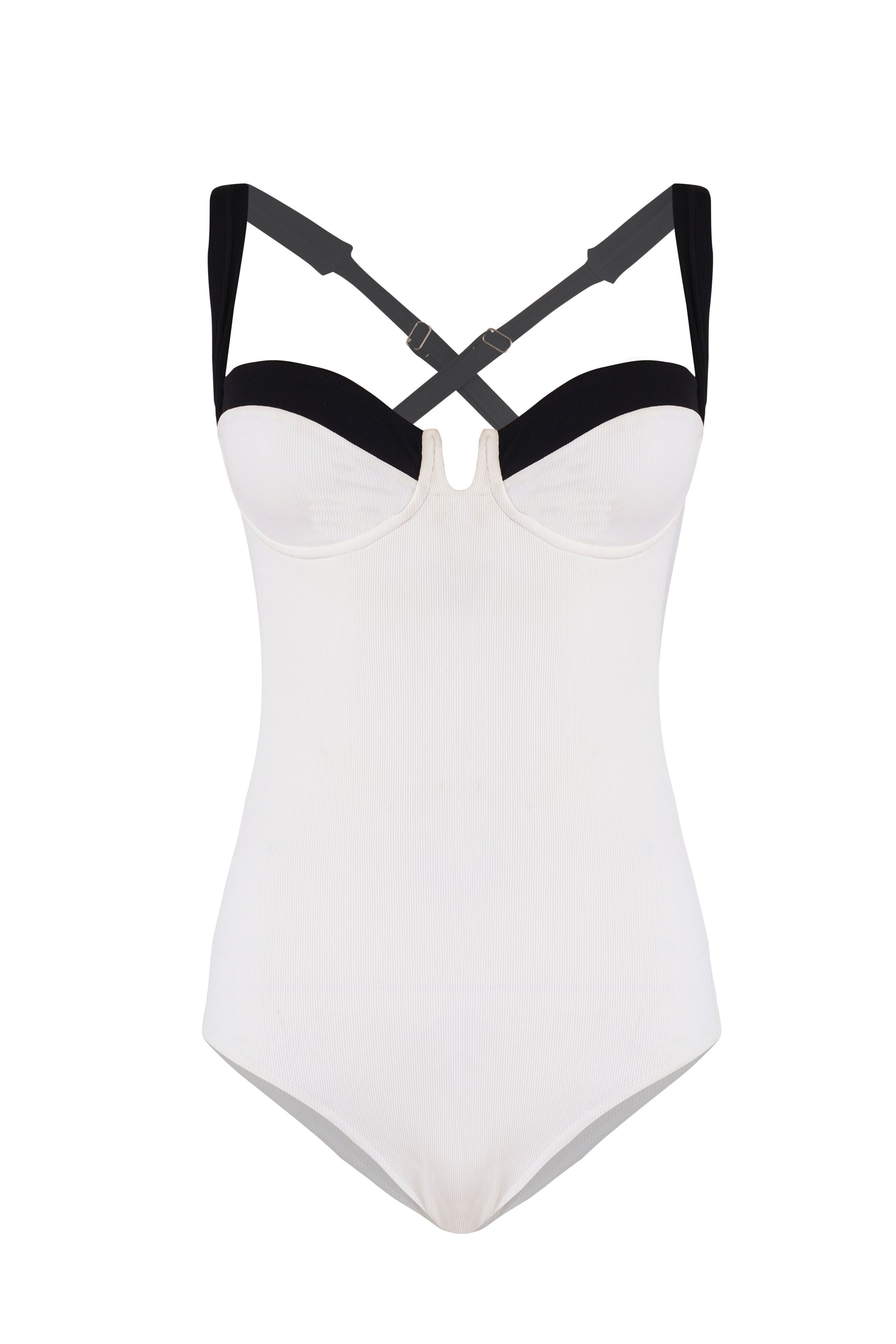 Portofino Monokini for Women white one piece swimsuit with black straps, stylish breathable elegant summer beachwear