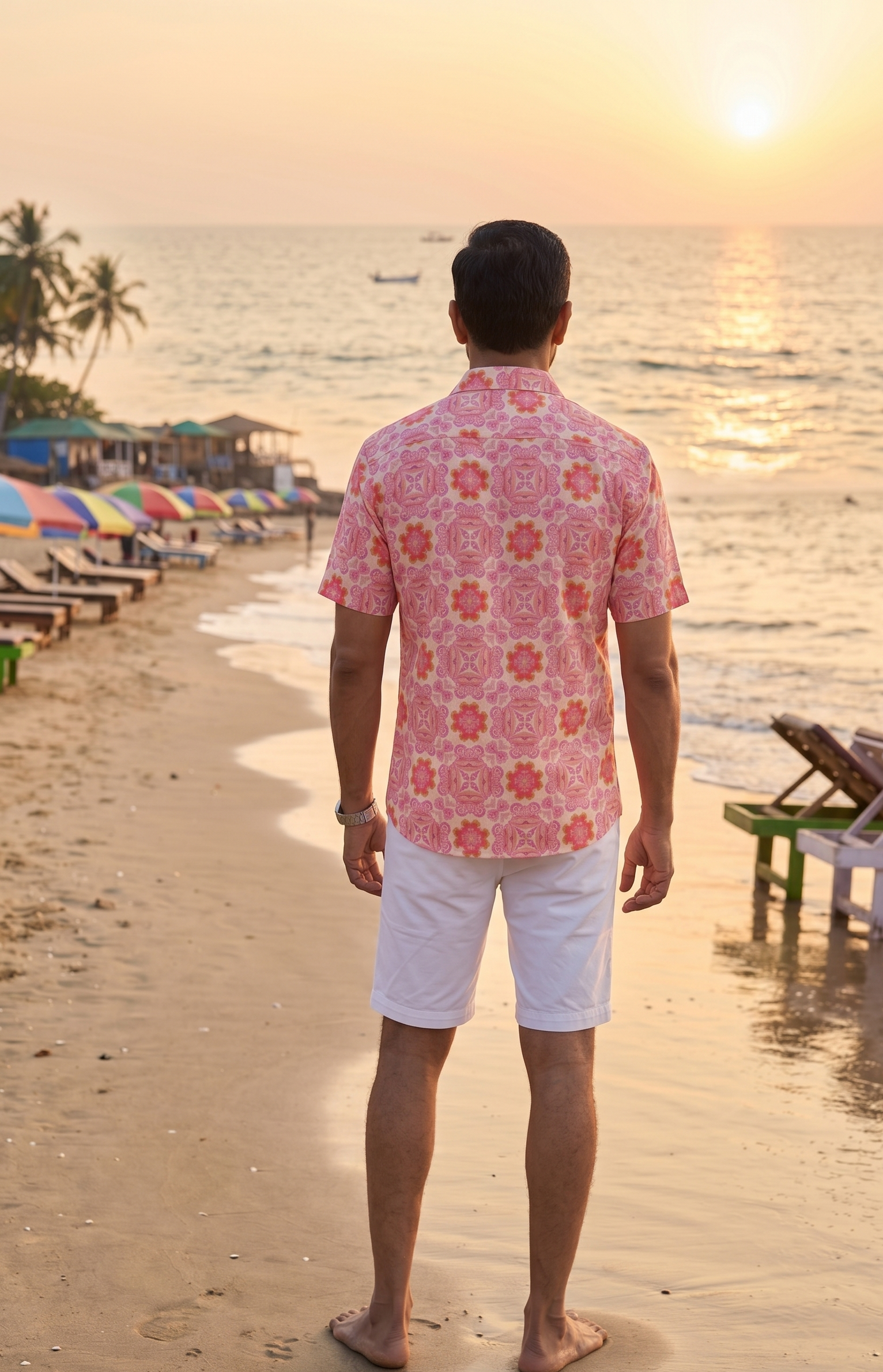 Designer Palermo Shirt for men in quick dry sustainable fabric with short sleeves, geometric floral print, easy button up and matching family sets. Customizable and in plus sizes. Comfortable beachwear and resort wear for holiday outings.