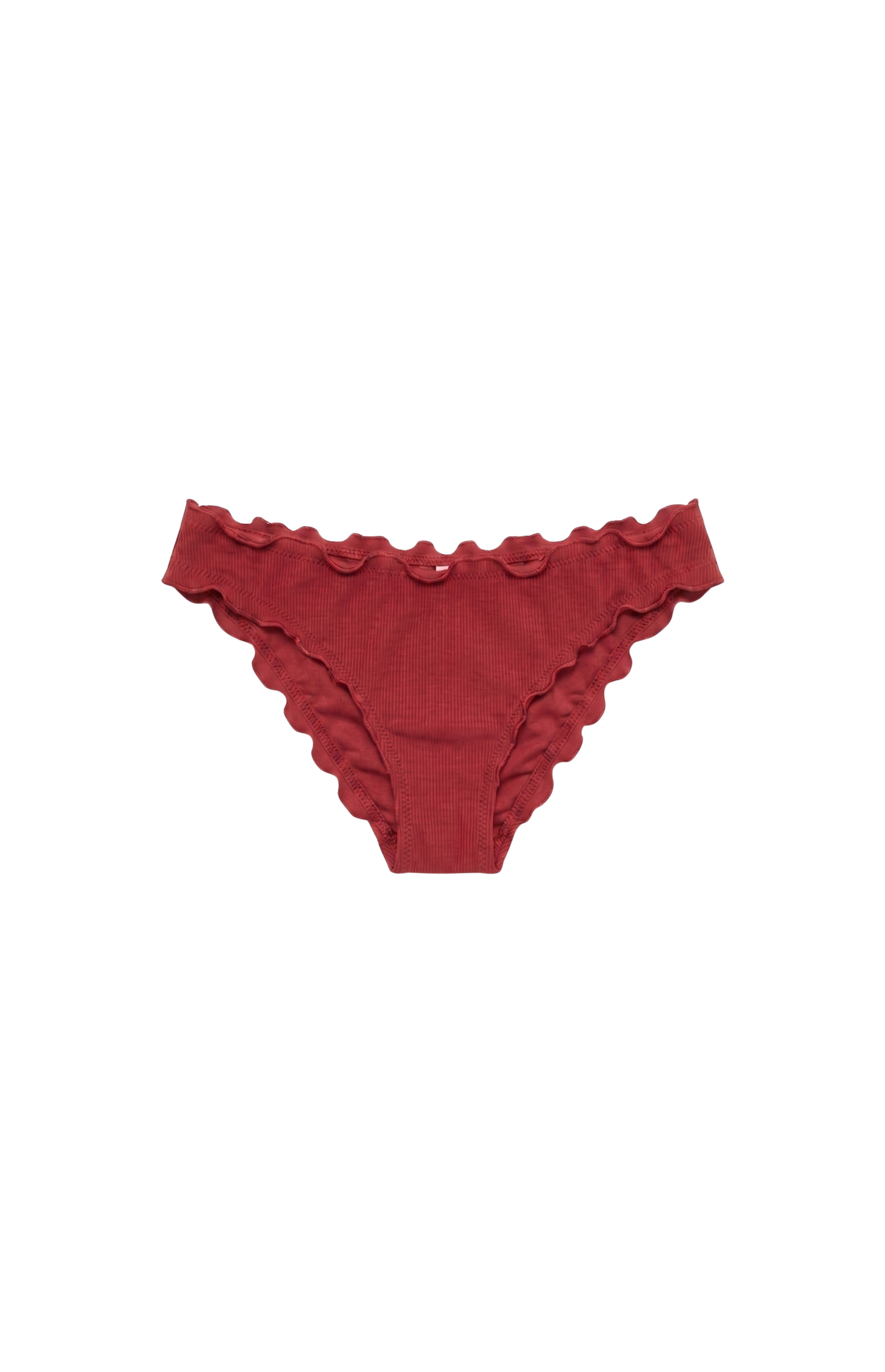 Designer burgundy and pink Rhode bikini bottom for women in quick dry ribbed fabric, mid waist bottom with cheeky coverage and plus sizes. Customizable, sexy swimwear for  beach and resort looks.