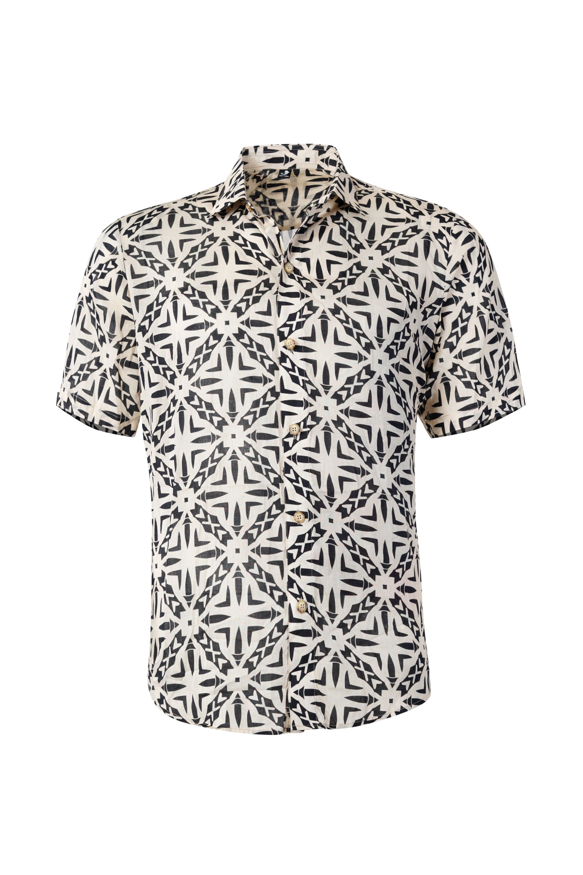 Roma shirt for boys in modern geometric print breathable sustainable beachwear coordinated summer resort shirt