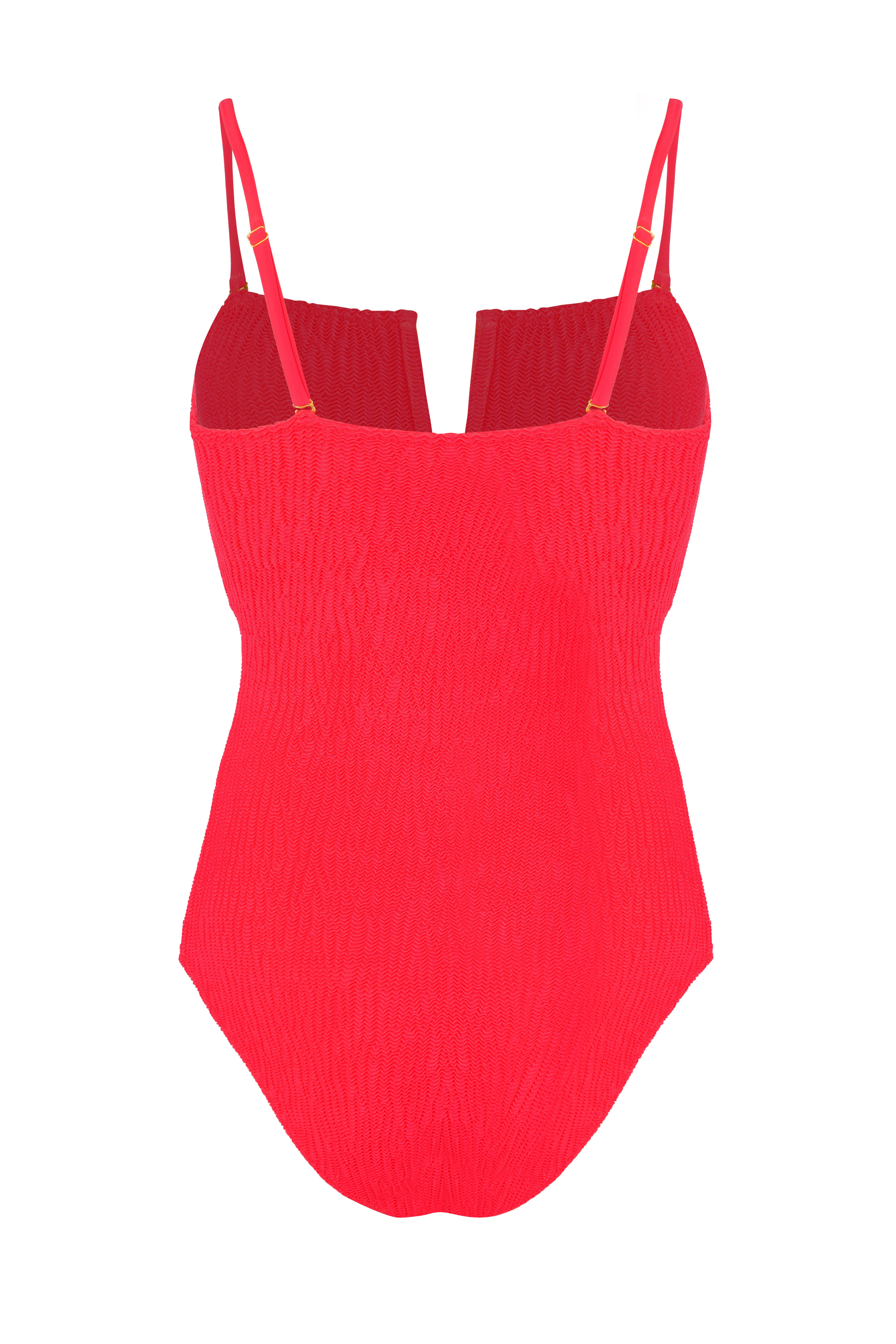 Designer Sicily monokini one-piece swimsuit for women in hot pink with a V neckline, a high leg cut, full back coverage, removable cups and adjustable straps.