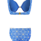 Blue floral bikini set with underwire top and high-waist bottoms