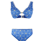 Blue floral bikini set with underwire top and high-waist bottoms