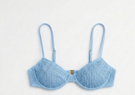 Tara olive green bikini top for women, textured underwire swimwear, supportive and elegant beachwear top