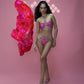 Pink printed bandeau bikini set with ring detail, luxury designer swimwear for stylish and comfortable beach wear