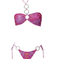 Pink printed bandeau bikini set with ring detail, luxury designer swimwear for stylish and comfortable beach wear