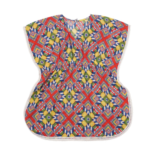 Colorful girls swim wear for girls up to 12, lemon printed lightweight beach kaftan for summer swimwear