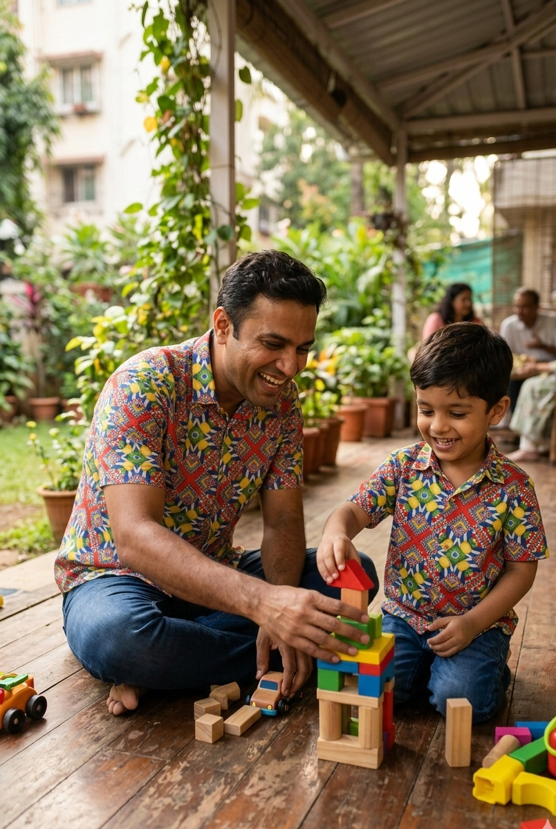 Tuscany shirt for men, colorful lemon geometric print, breathable stylish beachwear, summer resort wear, matching family set shirt